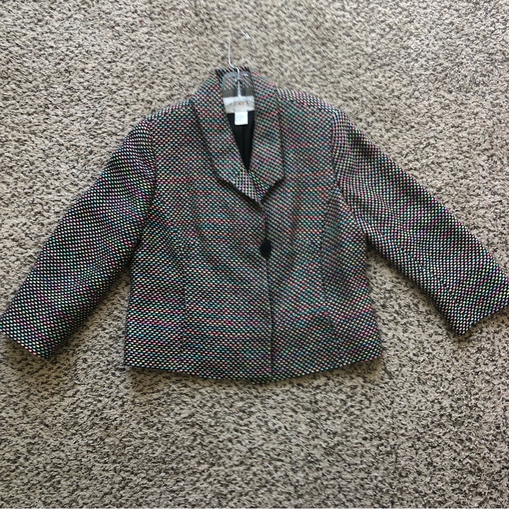 Doncaster Womens Silk Tweed Blazer Size 10 Neon Rainbow Short Structured Blazer